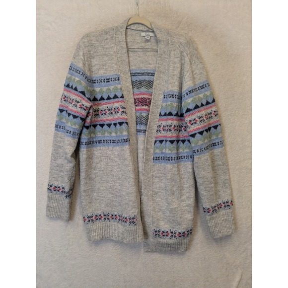 croft & barrow Sweaters - Croft & Barrow Cardigan Women's L Gray Fair Isle Open Front Sweater